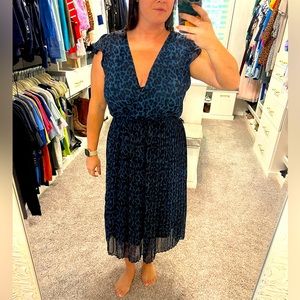 Blue and black leopard print midi dress